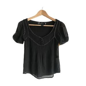 Roxy Sheer Pop Over Black Blouse Size XS
